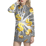 Golden Dollar Sign Explosion Print Hoodie Dress