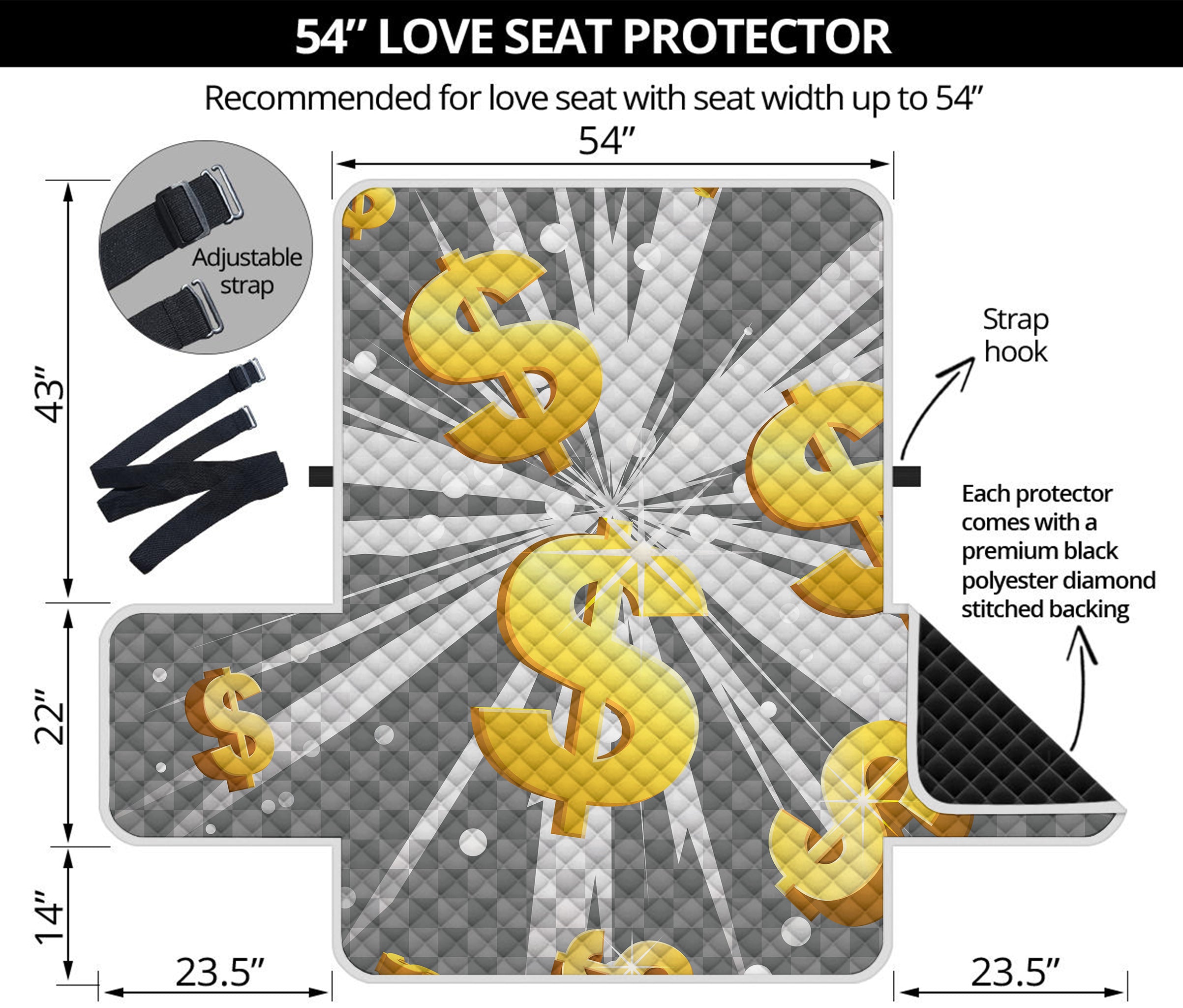 Golden Dollar Sign Explosion Print Loveseat Protector