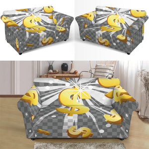 Golden Dollar Sign Explosion Print Loveseat Slipcover