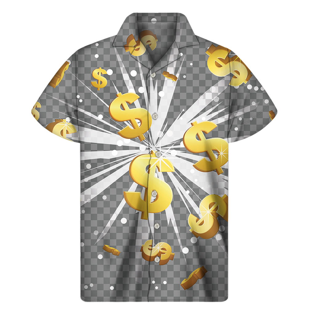 Golden Dollar Sign Explosion Print Men's Short Sleeve Shirt