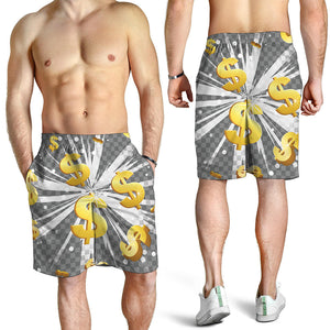 Golden Dollar Sign Explosion Print Men's Shorts