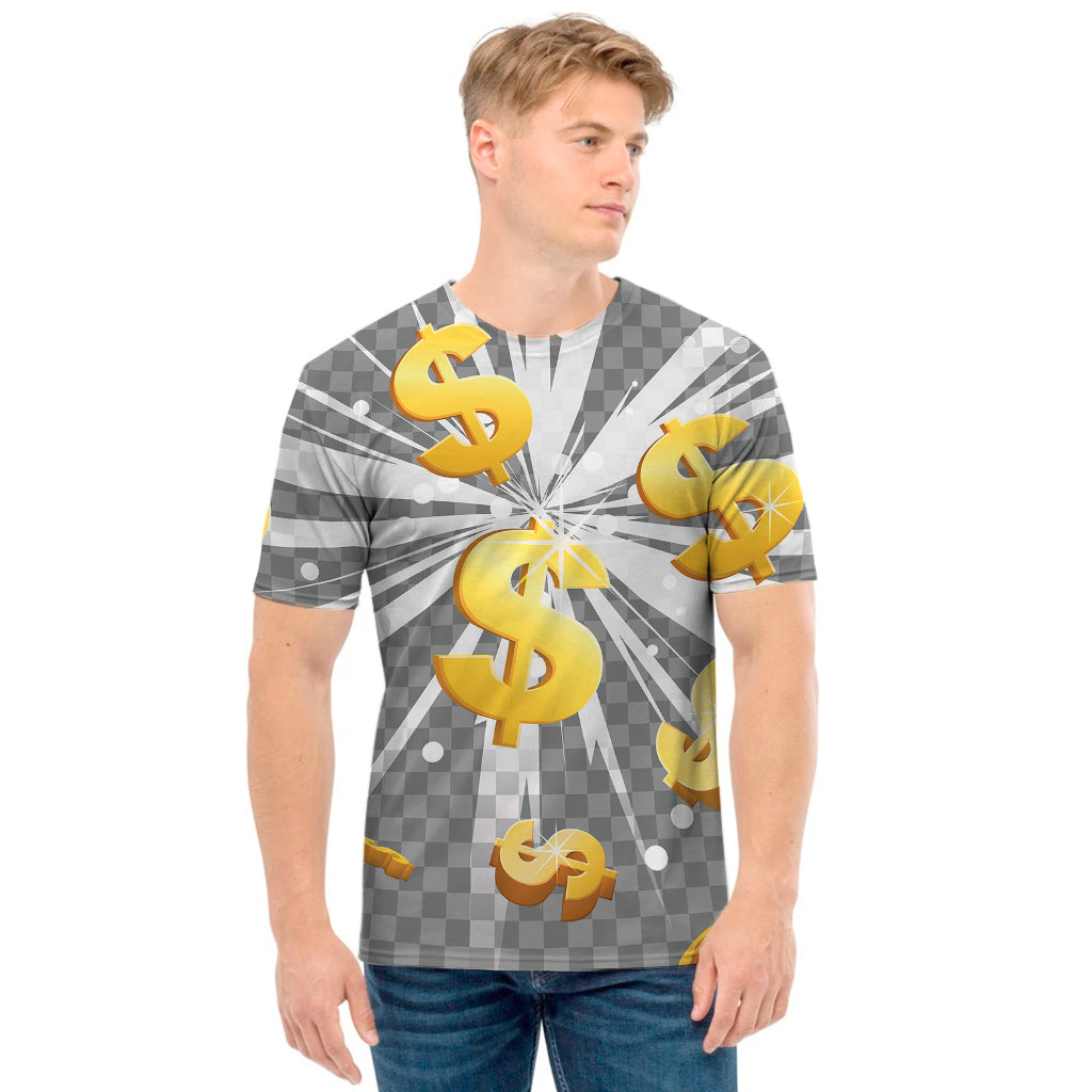 Golden Dollar Sign Explosion Print Men's T-Shirt