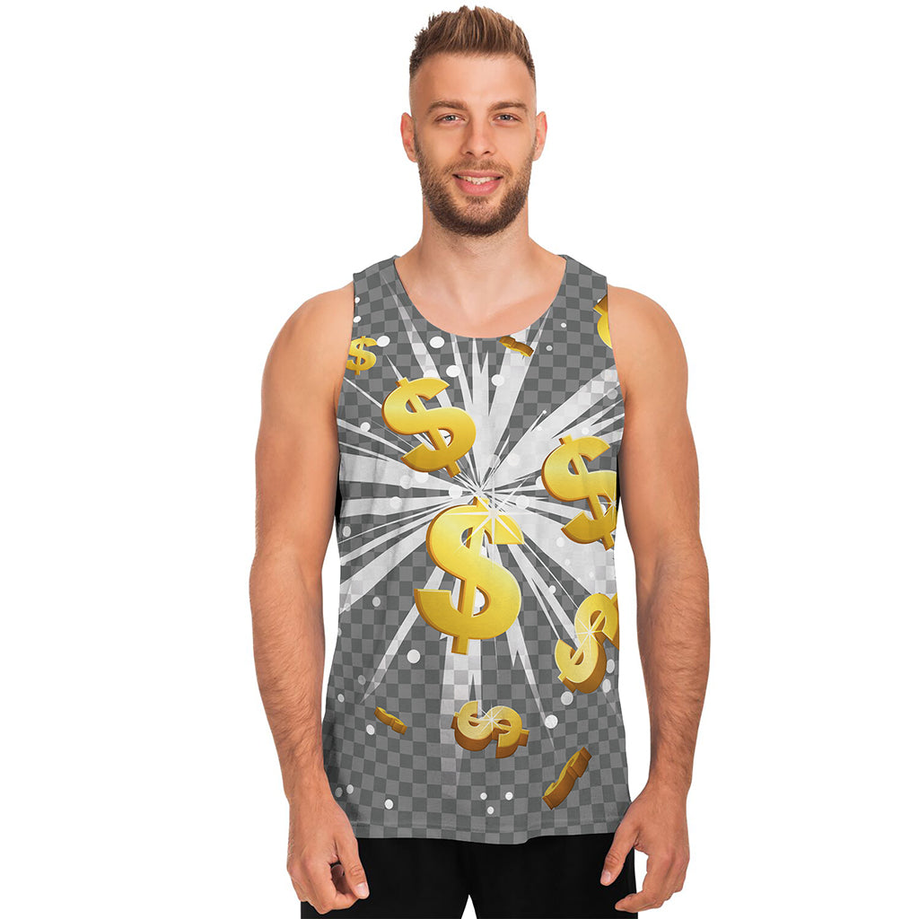 Golden Dollar Sign Explosion Print Men's Tank Top