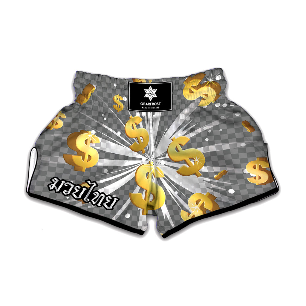 Golden Dollar Sign Explosion Print Muay Thai Boxing Shorts