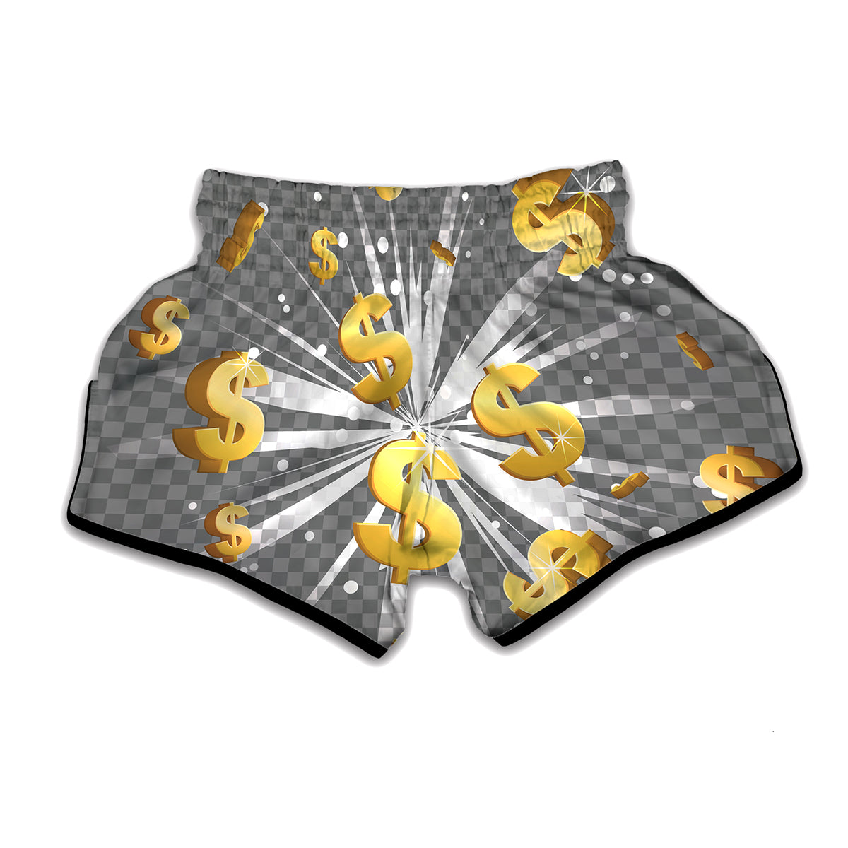 Golden Dollar Sign Explosion Print Muay Thai Boxing Shorts