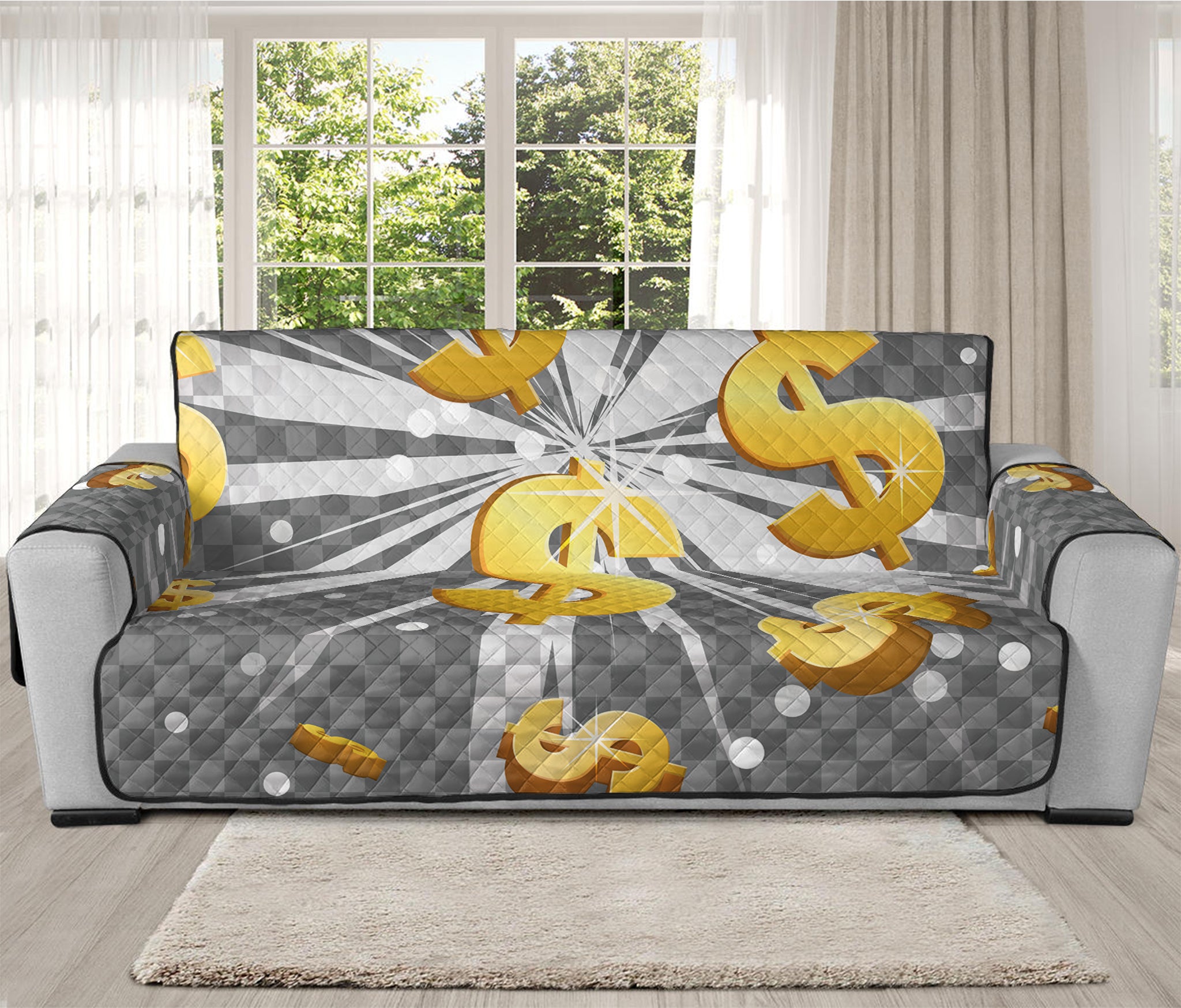 Golden Dollar Sign Explosion Print Oversized Sofa Protector