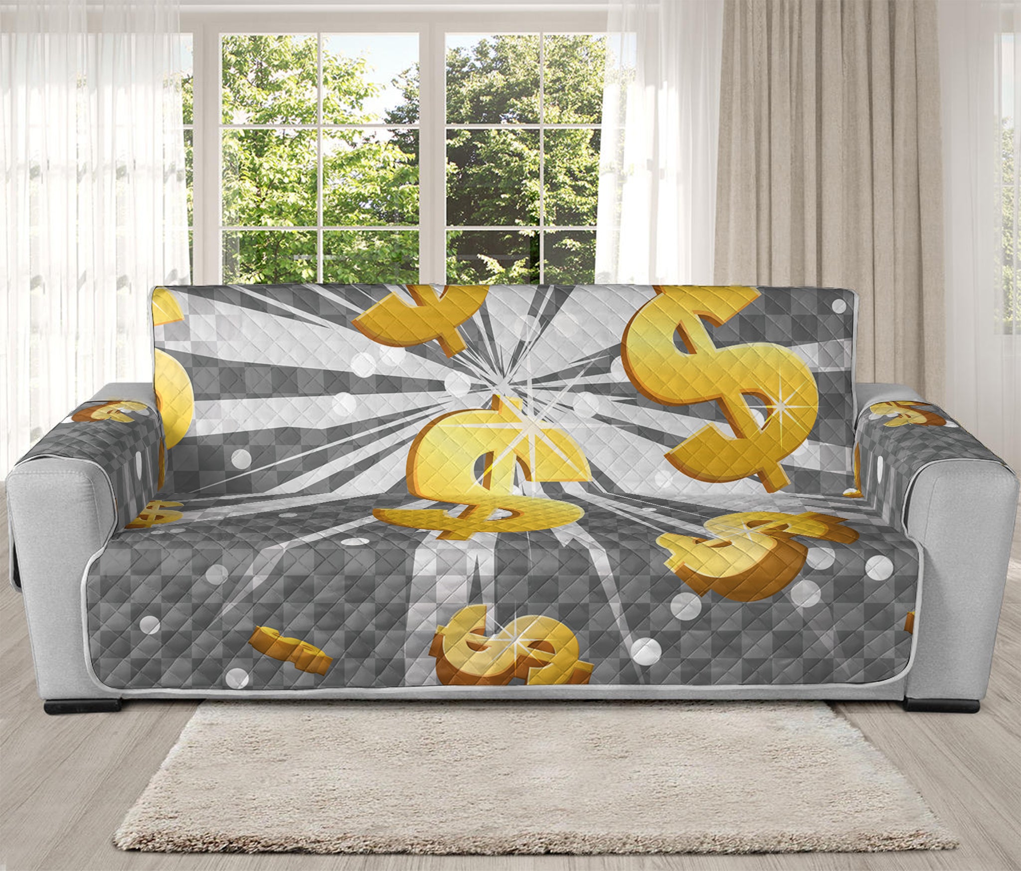 Golden Dollar Sign Explosion Print Oversized Sofa Protector