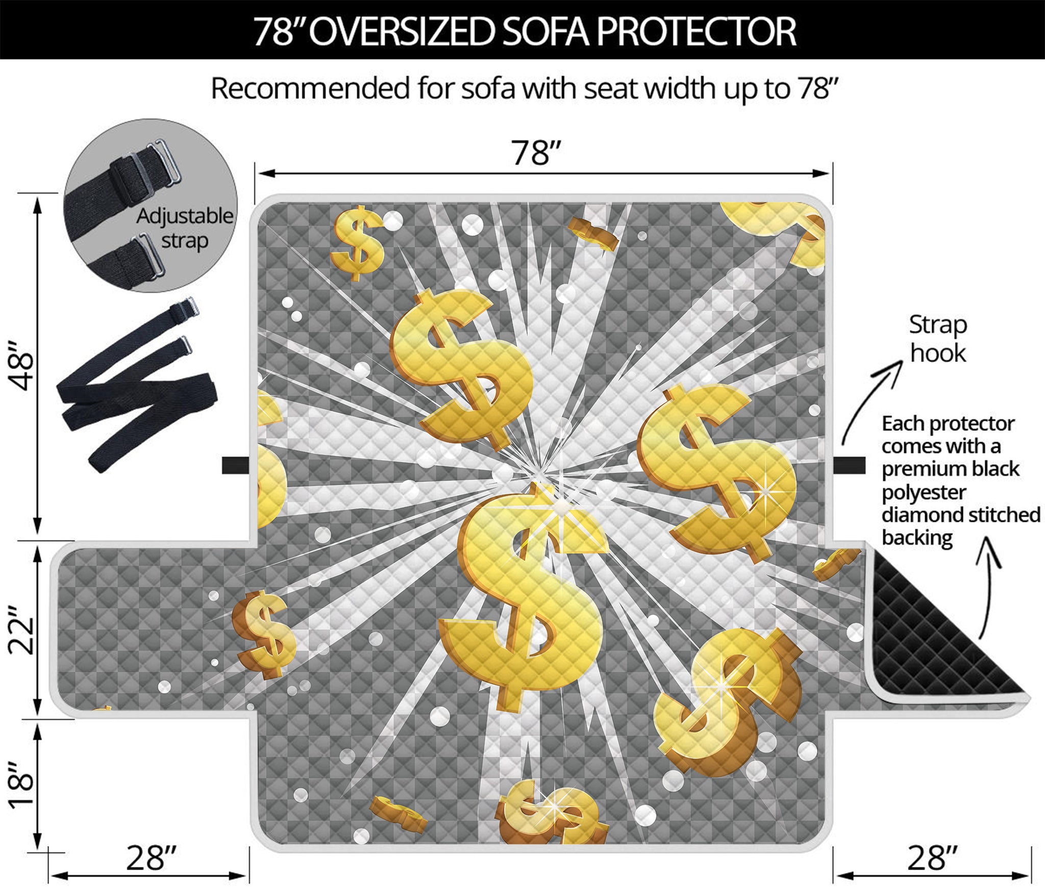 Golden Dollar Sign Explosion Print Oversized Sofa Protector