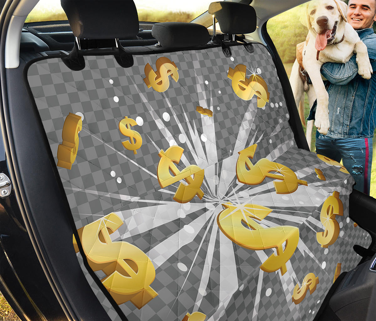 Golden Dollar Sign Explosion Print Pet Car Back Seat Cover