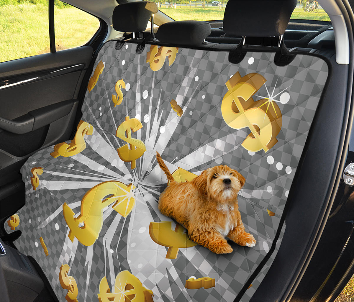 Golden Dollar Sign Explosion Print Pet Car Back Seat Cover