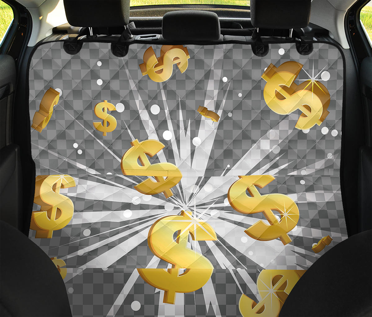 Golden Dollar Sign Explosion Print Pet Car Back Seat Cover