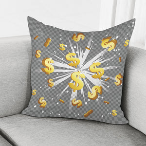 Golden Dollar Sign Explosion Print Pillow Cover