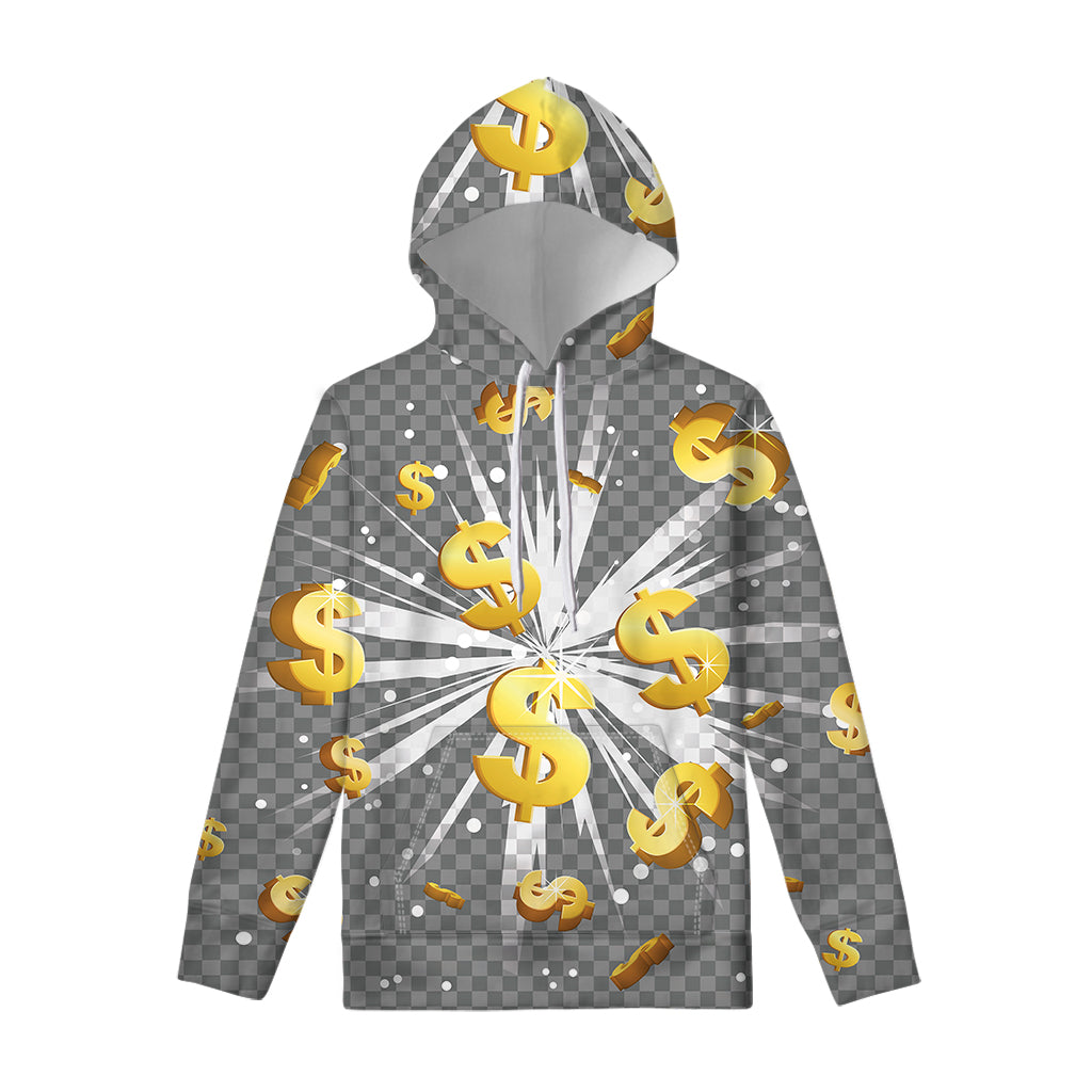 Golden Dollar Sign Explosion Print Pullover Hoodie