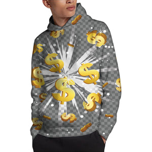 Golden Dollar Sign Explosion Print Pullover Hoodie