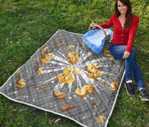 Golden Dollar Sign Explosion Print Quilt