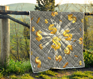 Golden Dollar Sign Explosion Print Quilt