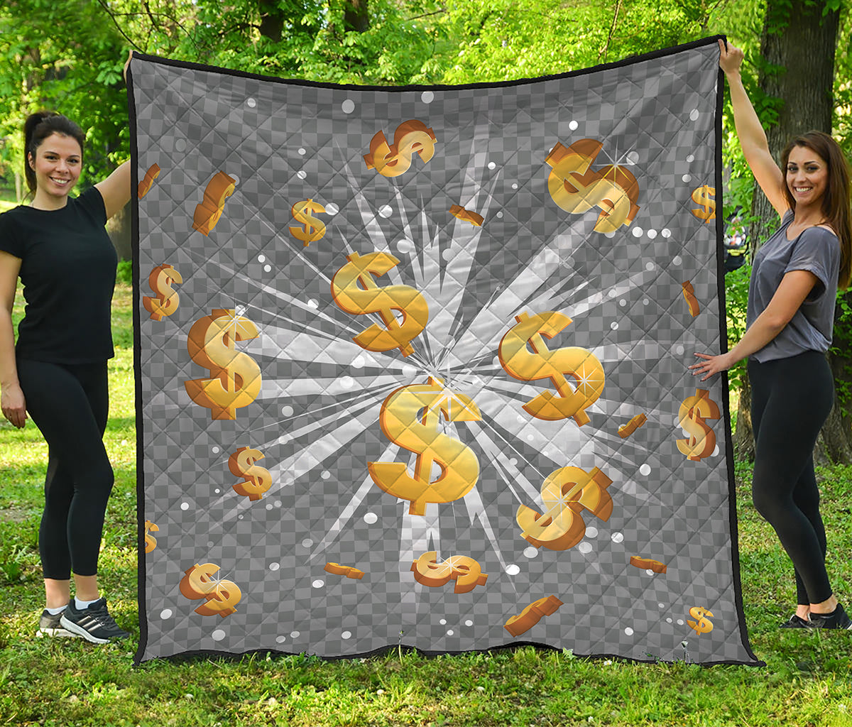 Golden Dollar Sign Explosion Print Quilt