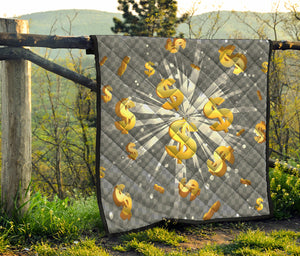 Golden Dollar Sign Explosion Print Quilt