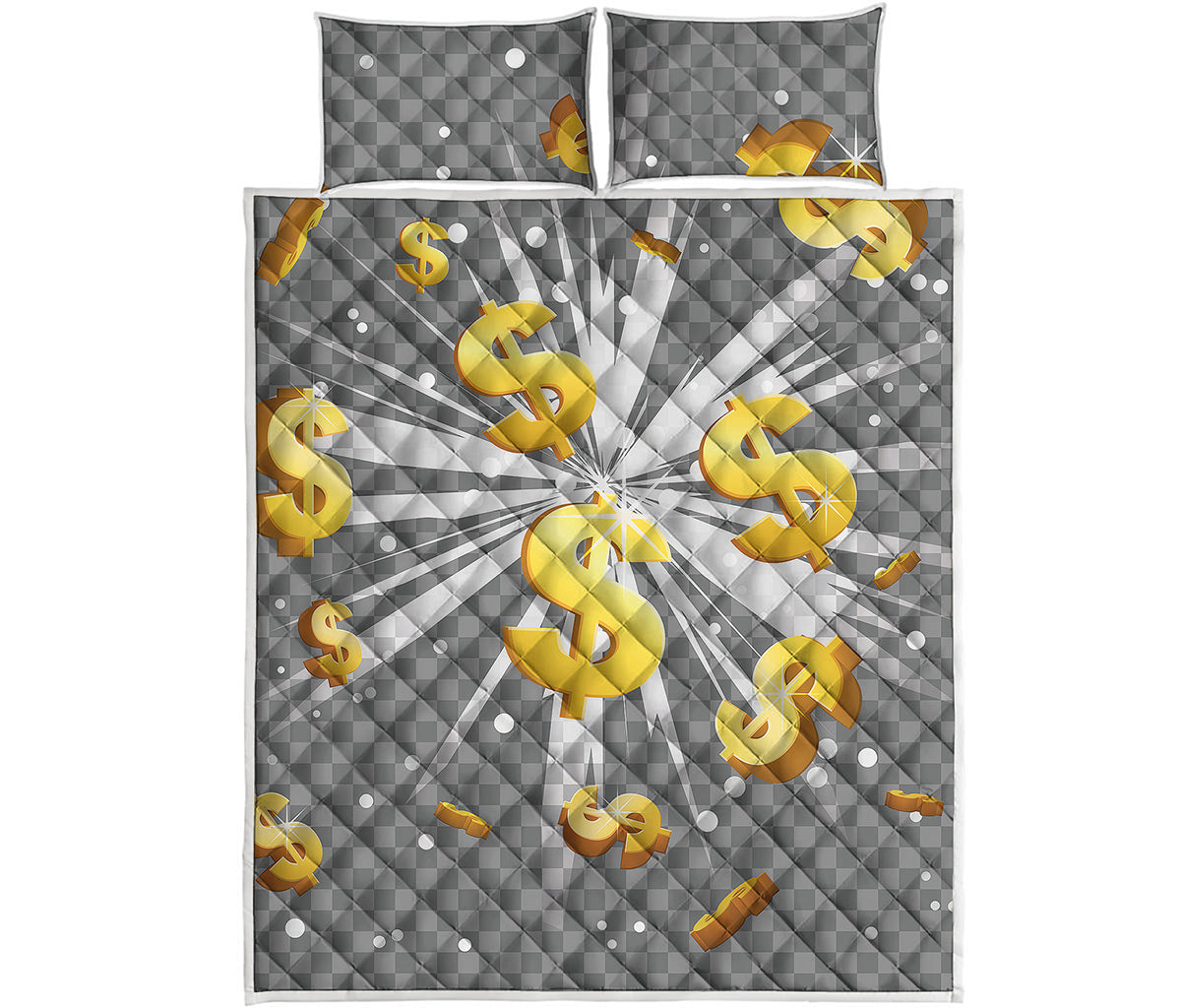 Golden Dollar Sign Explosion Print Quilt Bed Set