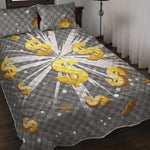 Golden Dollar Sign Explosion Print Quilt Bed Set