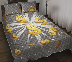 Golden Dollar Sign Explosion Print Quilt Bed Set