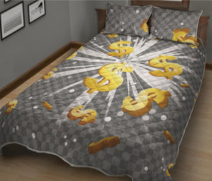 Golden Dollar Sign Explosion Print Quilt Bed Set