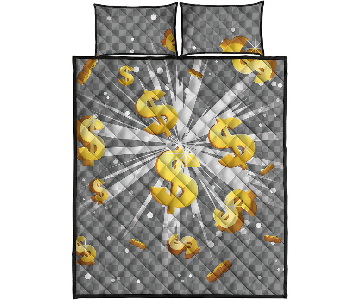 Golden Dollar Sign Explosion Print Quilt Bed Set