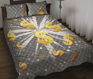 Golden Dollar Sign Explosion Print Quilt Bed Set