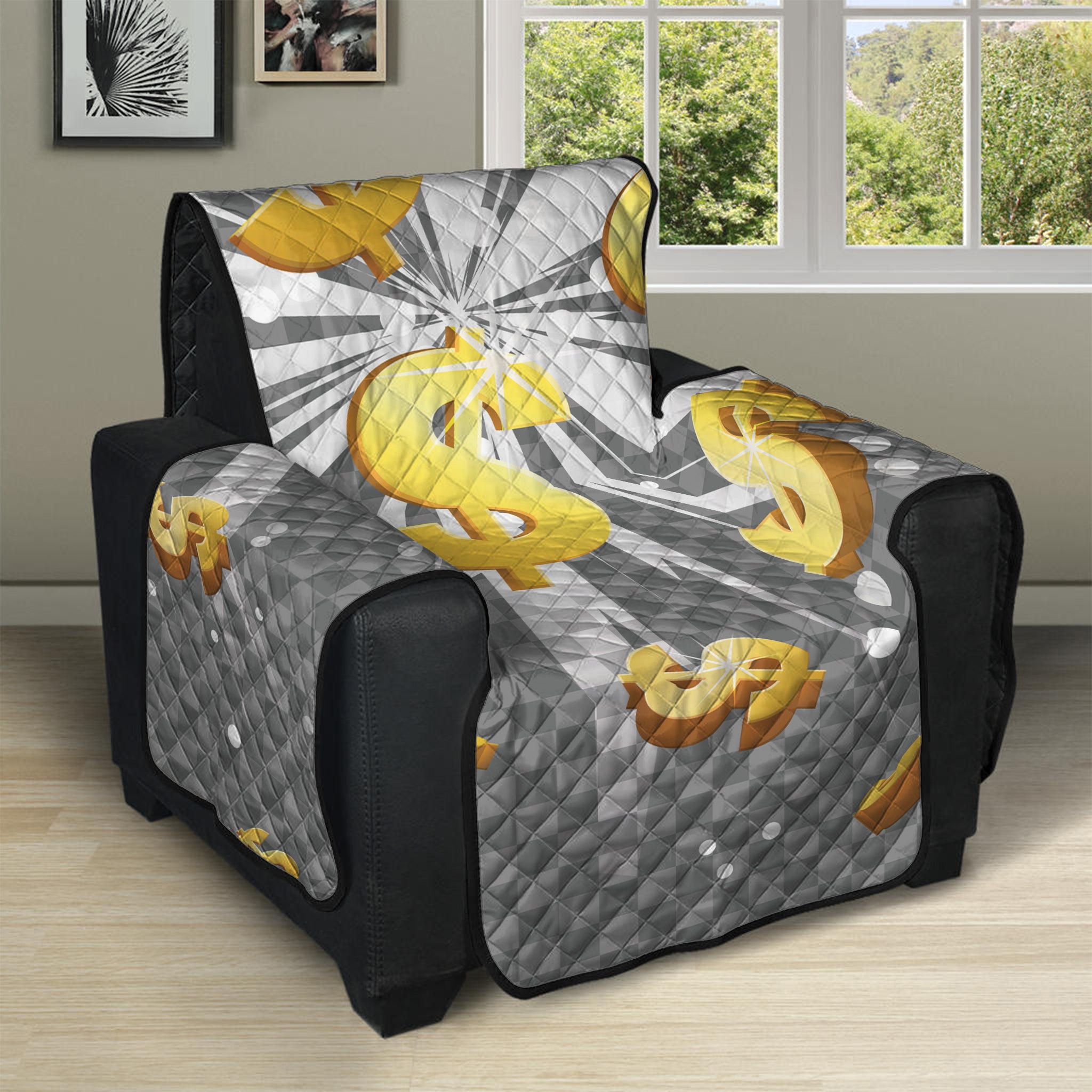 Golden Dollar Sign Explosion Print Recliner Protector