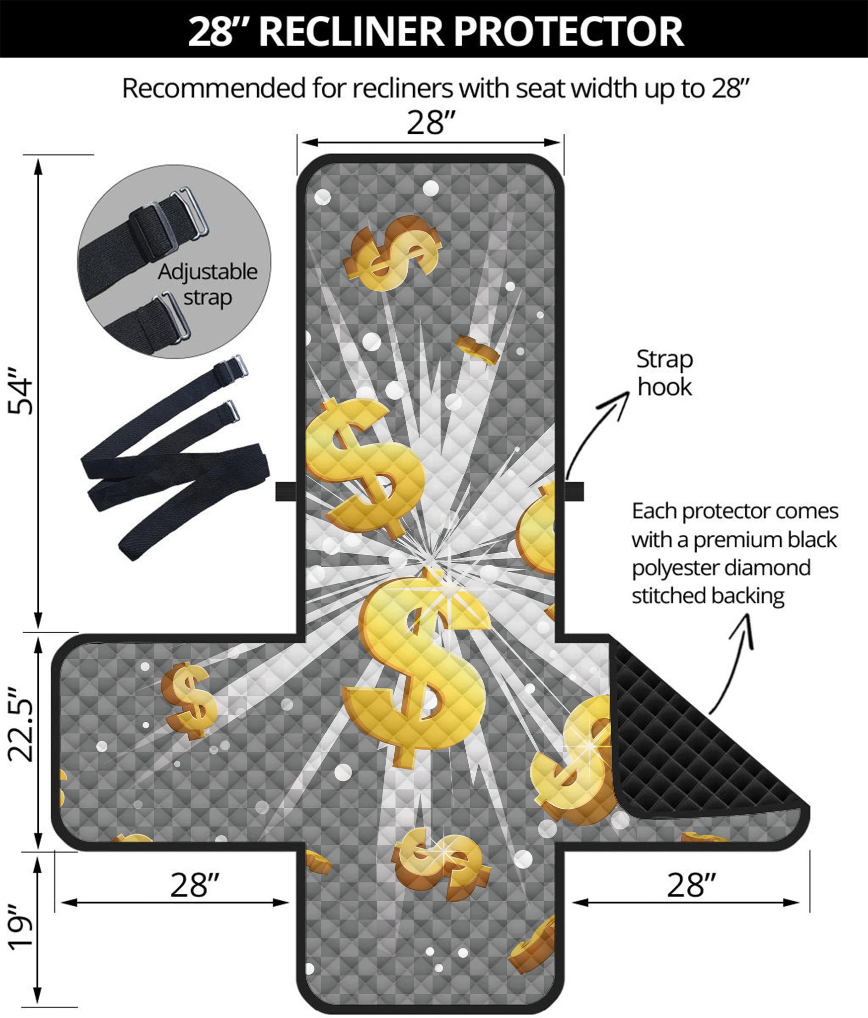 Golden Dollar Sign Explosion Print Recliner Protector