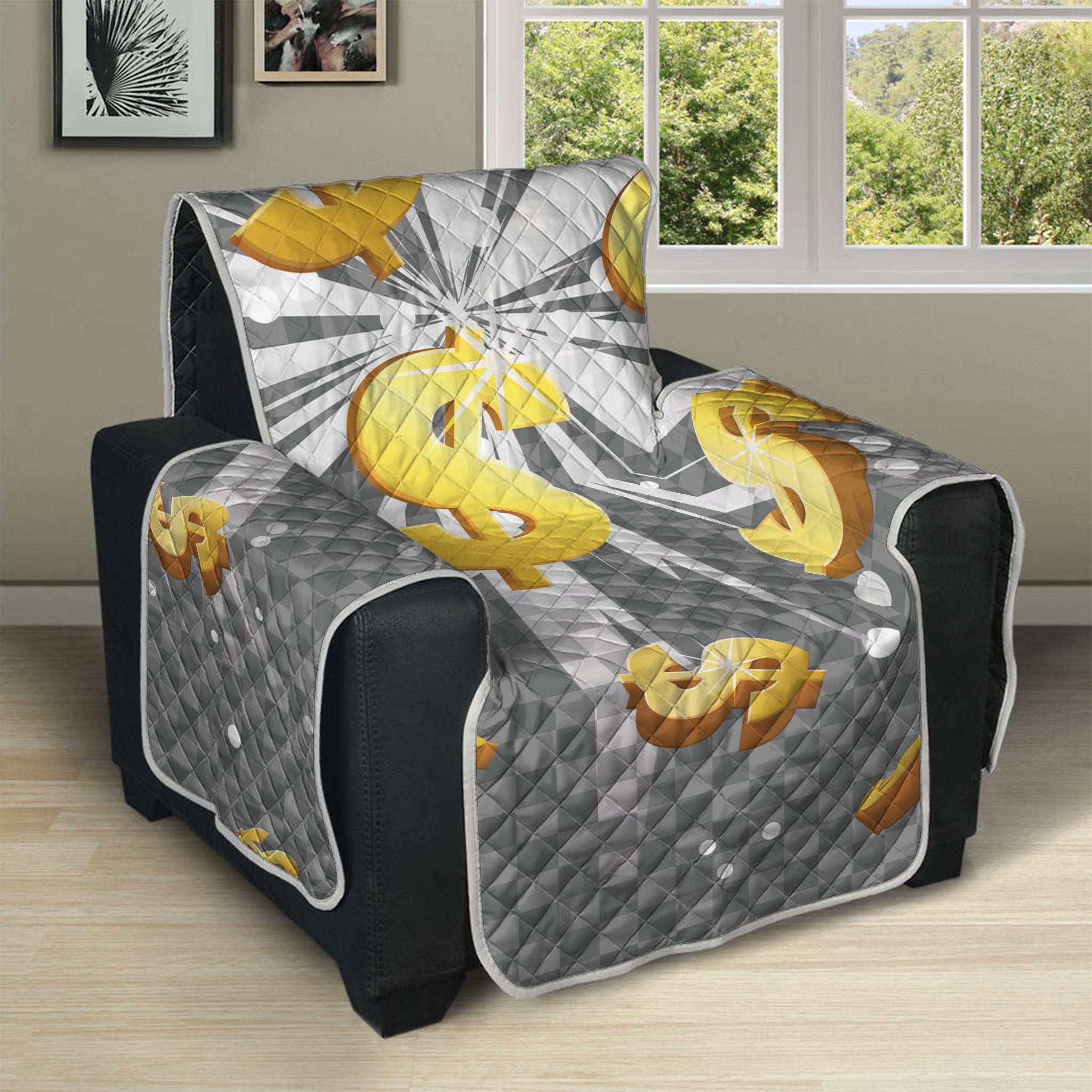 Golden Dollar Sign Explosion Print Recliner Protector