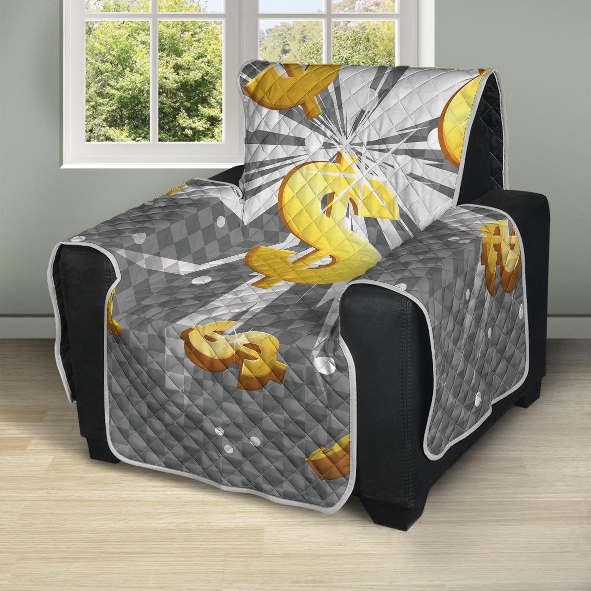 Golden Dollar Sign Explosion Print Recliner Protector