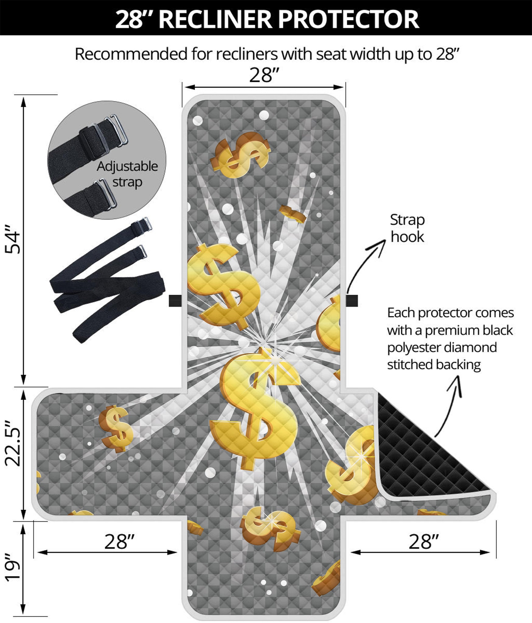 Golden Dollar Sign Explosion Print Recliner Protector