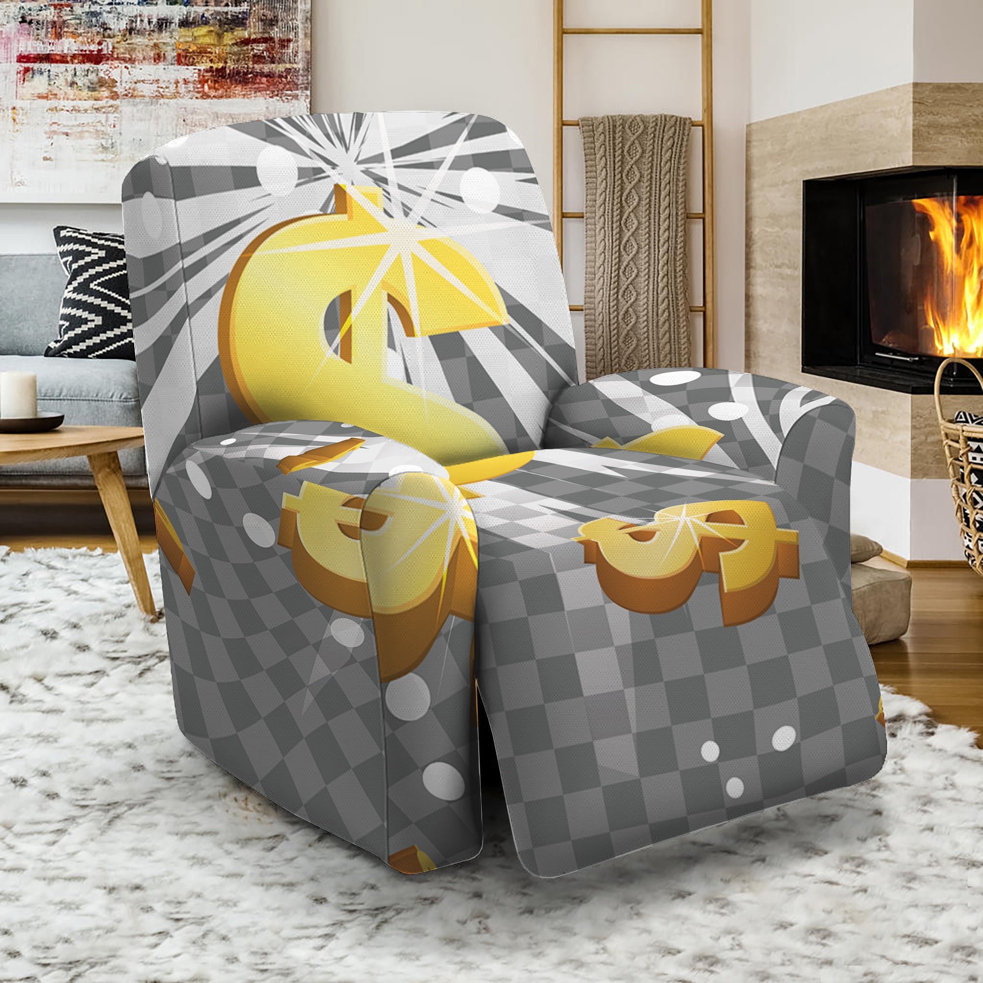 Golden Dollar Sign Explosion Print Recliner Slipcover