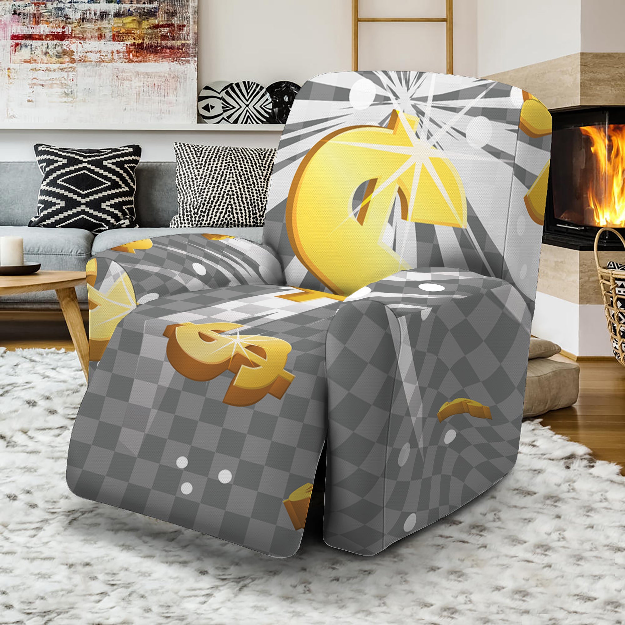 Golden Dollar Sign Explosion Print Recliner Slipcover