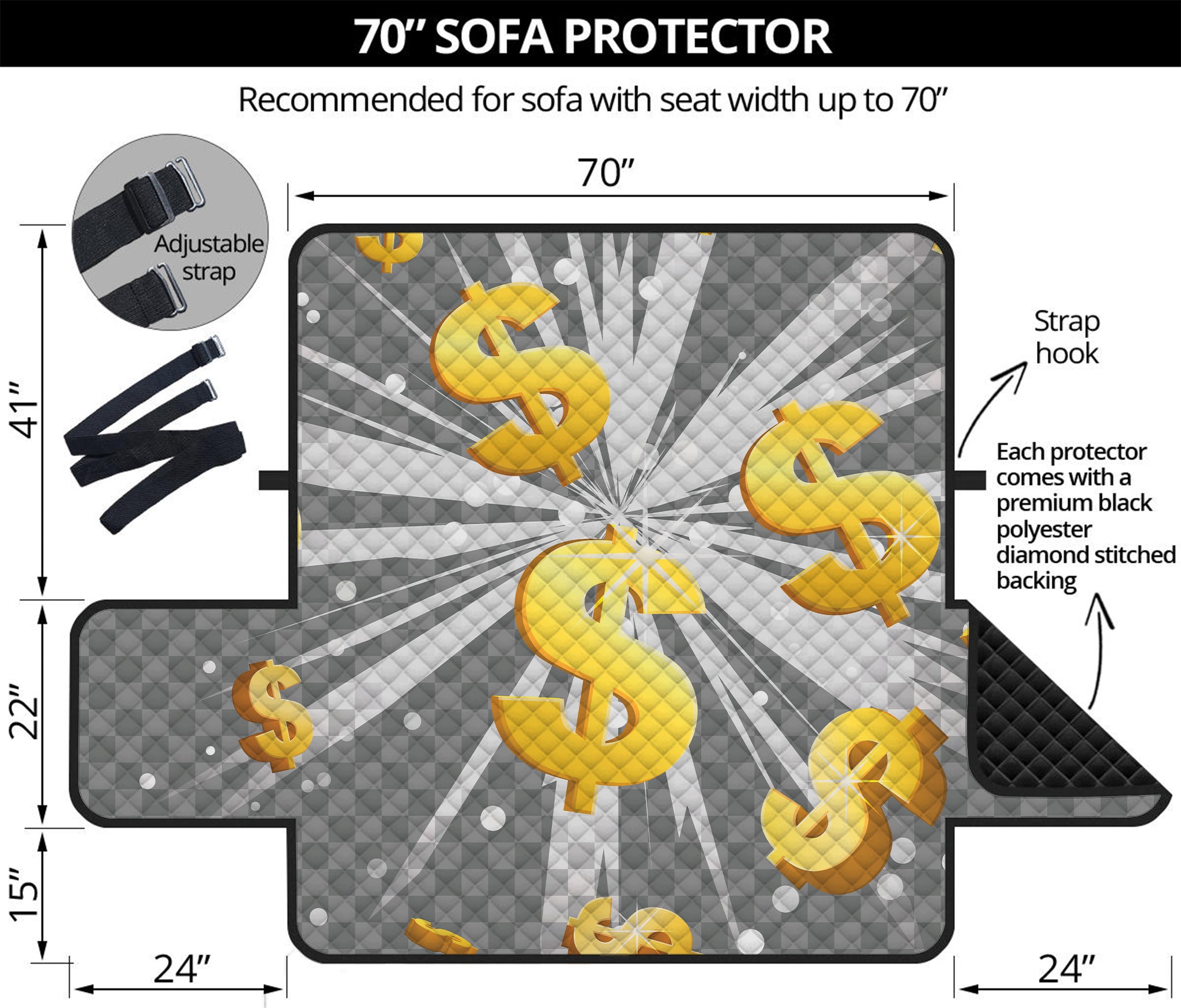 Golden Dollar Sign Explosion Print Sofa Protector