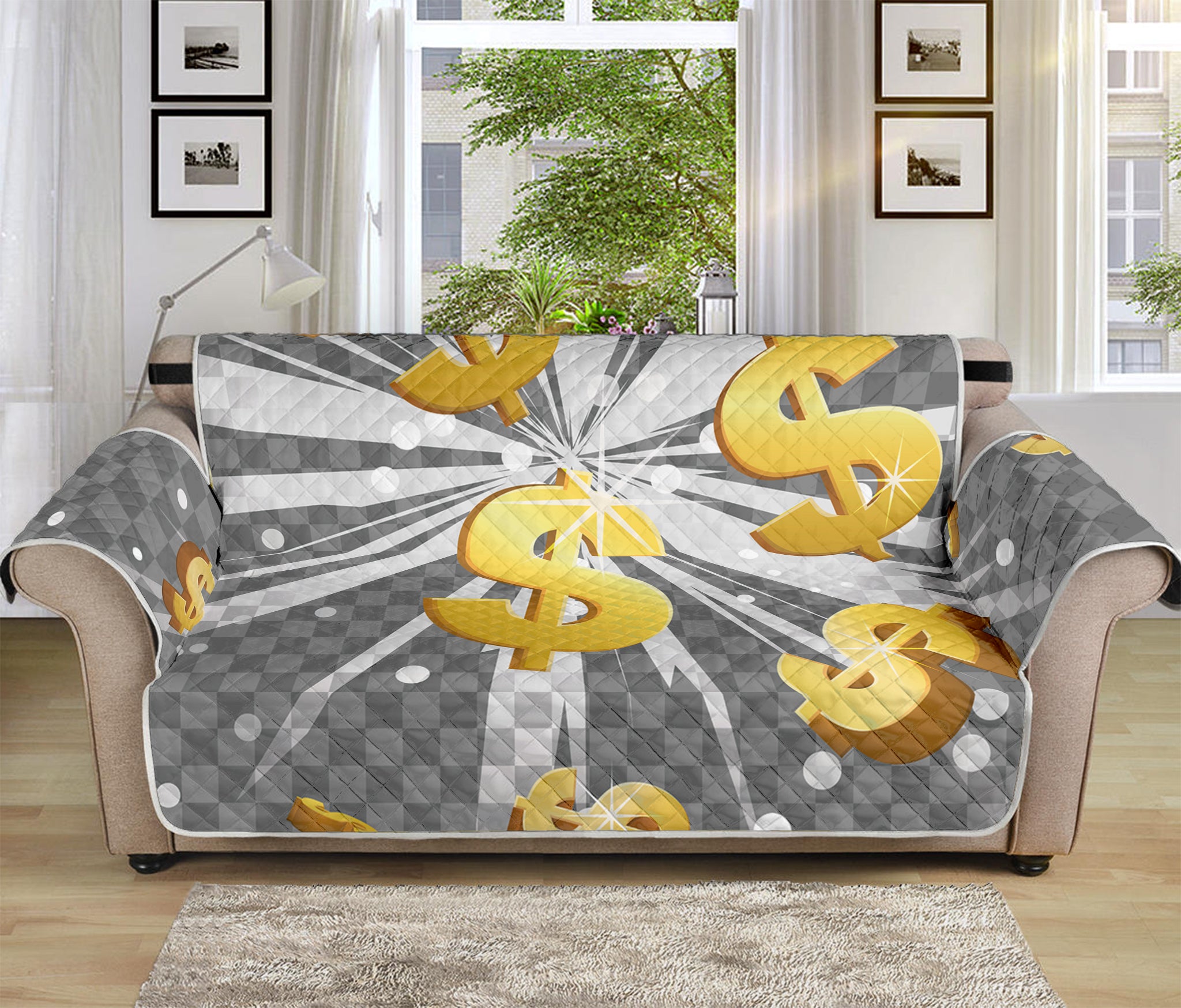 Golden Dollar Sign Explosion Print Sofa Protector