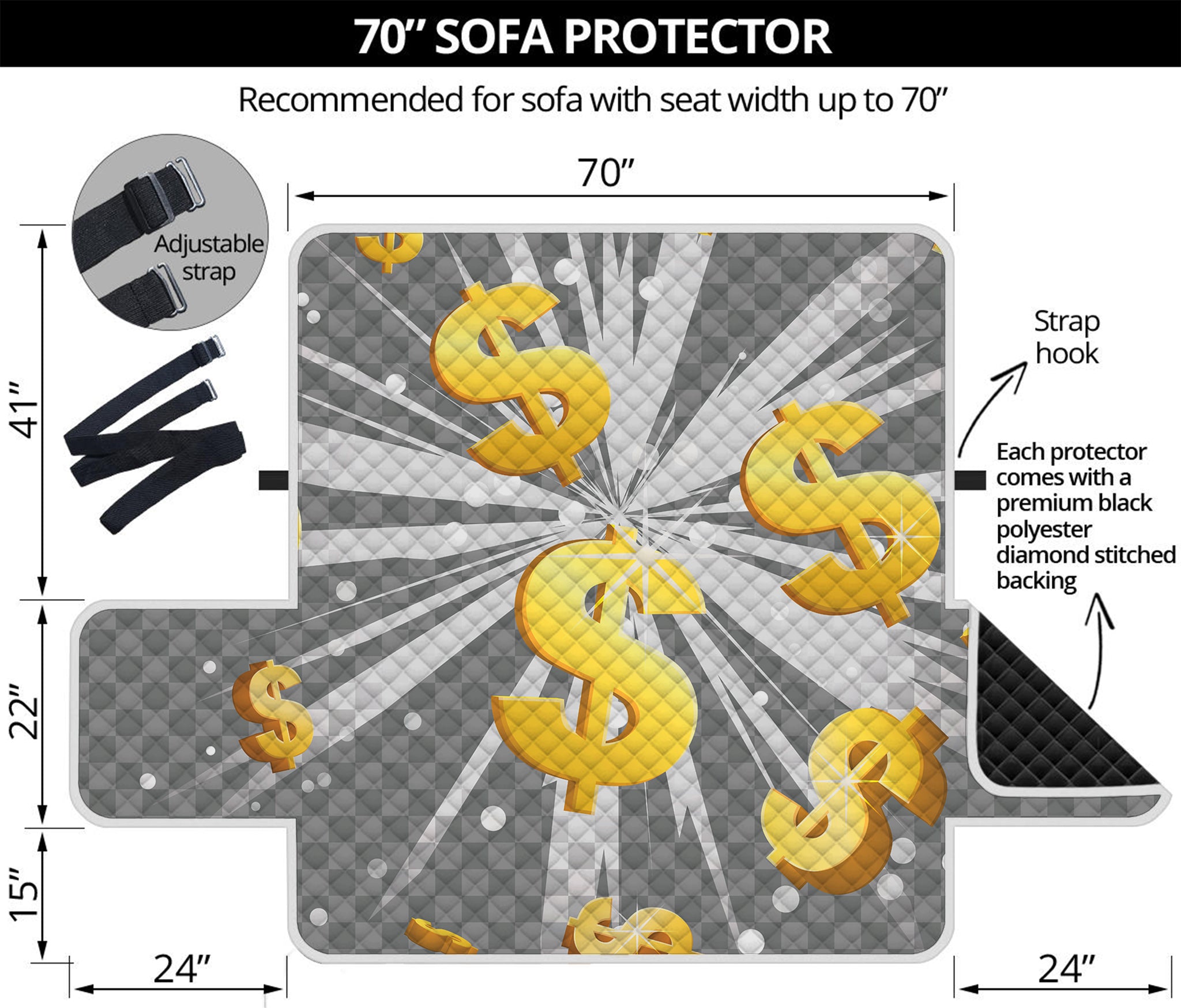 Golden Dollar Sign Explosion Print Sofa Protector