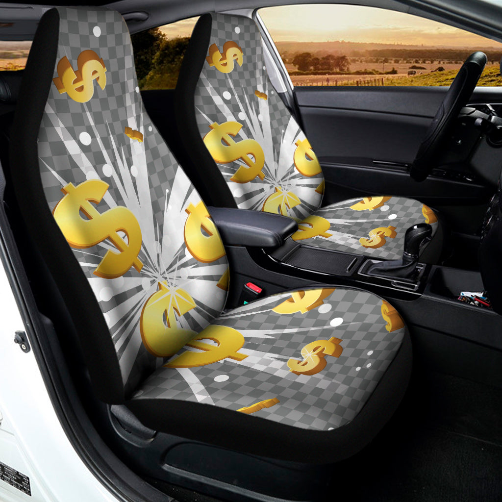 Golden Dollar Sign Explosion Print Universal Fit Car Seat Covers