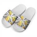 Golden Dollar Sign Explosion Print White Slide Sandals
