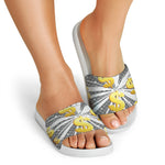 Golden Dollar Sign Explosion Print White Slide Sandals