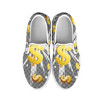 Golden Dollar Sign Explosion Print White Slip On Shoes