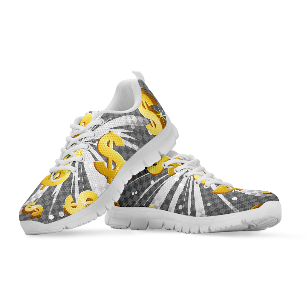 Golden Dollar Sign Explosion Print White Sneakers