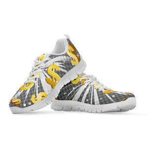 Golden Dollar Sign Explosion Print White Sneakers