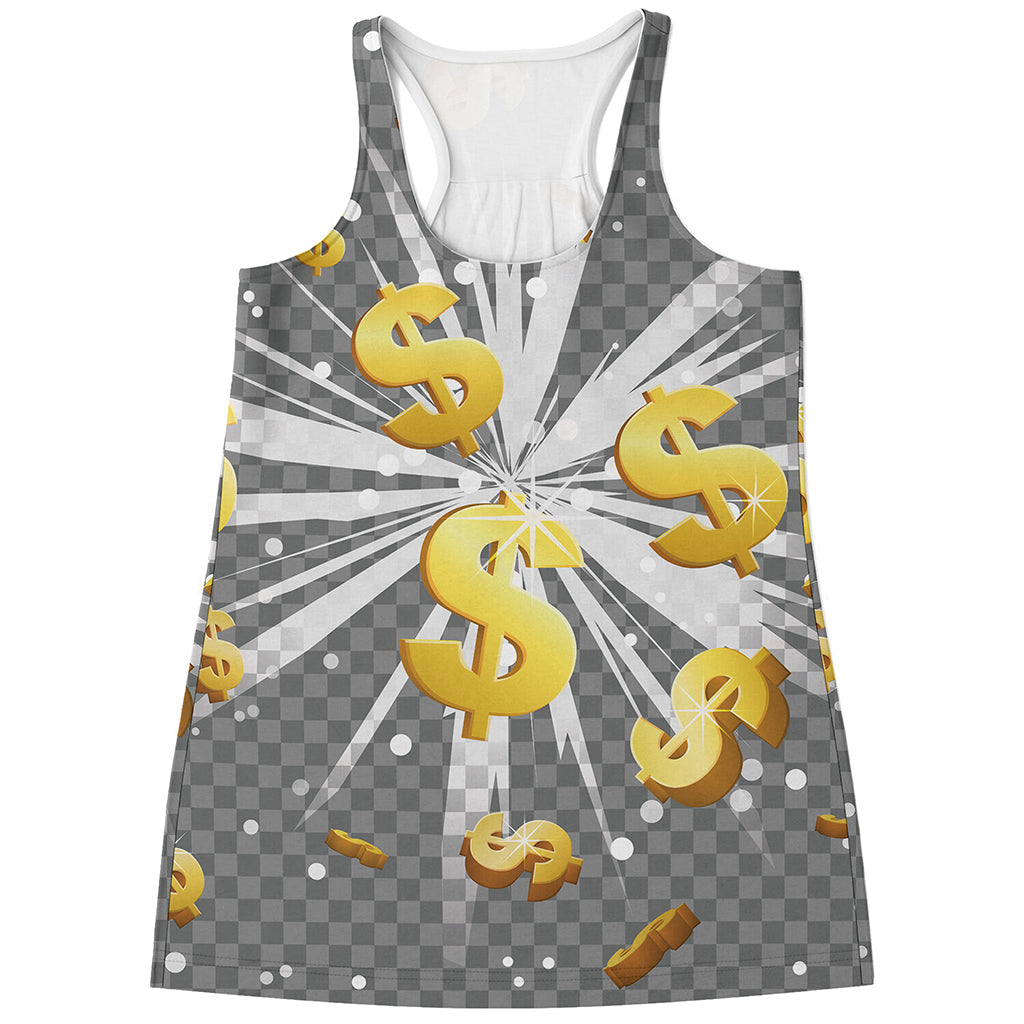 Golden Dollar Sign Explosion Print Women's Racerback Tank Top