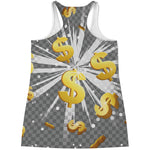 Golden Dollar Sign Explosion Print Women's Racerback Tank Top