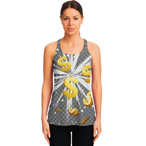 Golden Dollar Sign Explosion Print Women's Racerback Tank Top