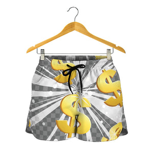 Golden Dollar Sign Explosion Print Women's Shorts