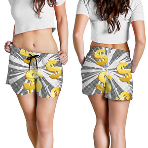 Golden Dollar Sign Explosion Print Women's Shorts