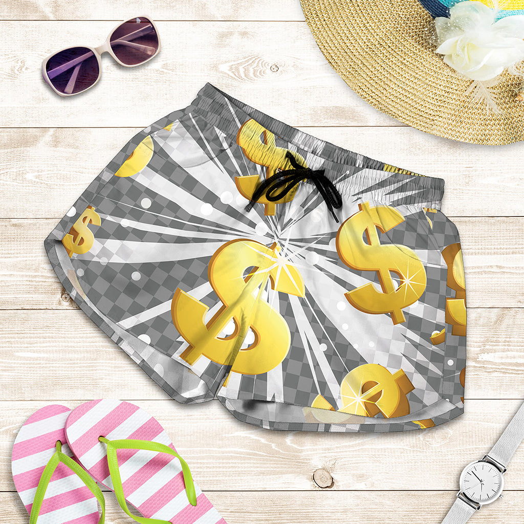 Golden Dollar Sign Explosion Print Women's Shorts